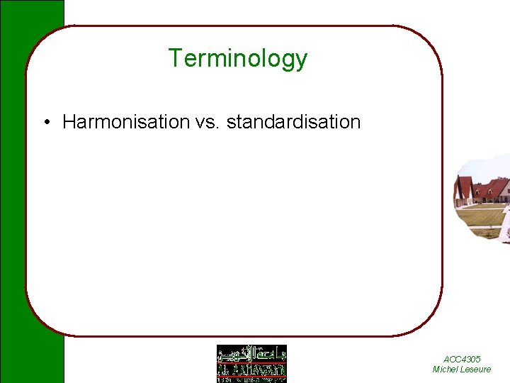 Terminology • Harmonisation vs. standardisation ACC 4305 Michel Leseure 