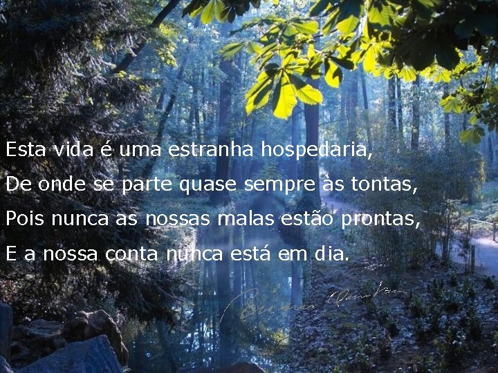 Esta vida é uma estranha hospedaria, De onde se parte quase sempre às tontas,
