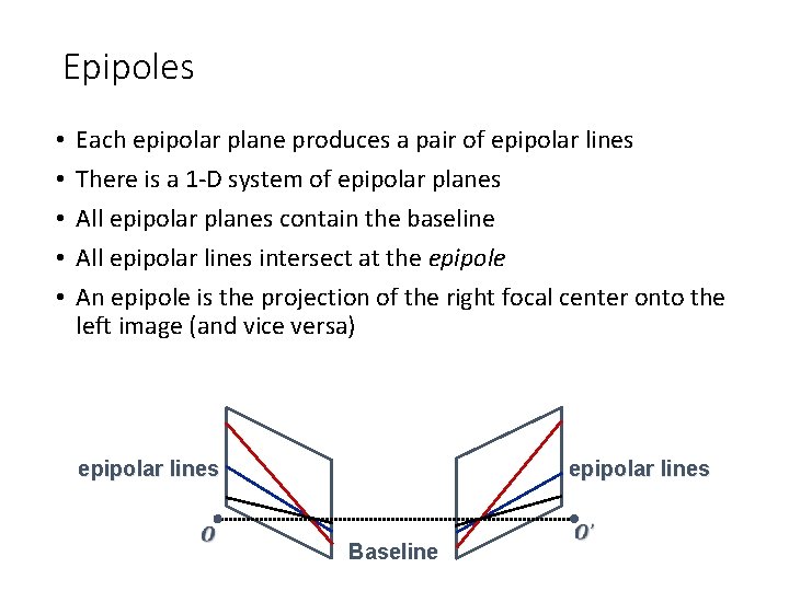 Epipoles • • • Each epipolar plane produces a pair of epipolar lines There