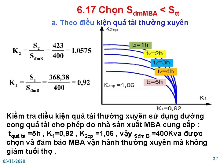 6. 17 Chọn Sđm. MBA < Stt a. Theo điều kiện quá tải thường