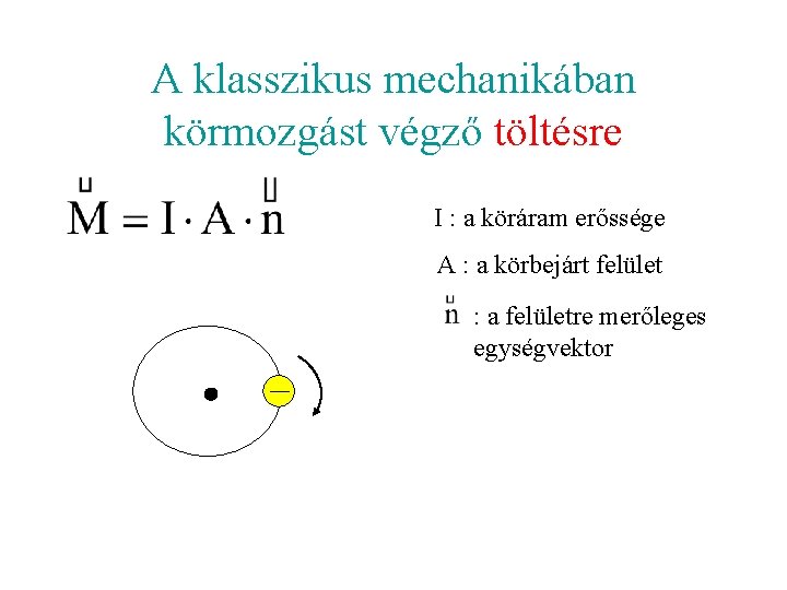 A klasszikus mechanikában körmozgást végző töltésre I : a köráram erőssége A : a