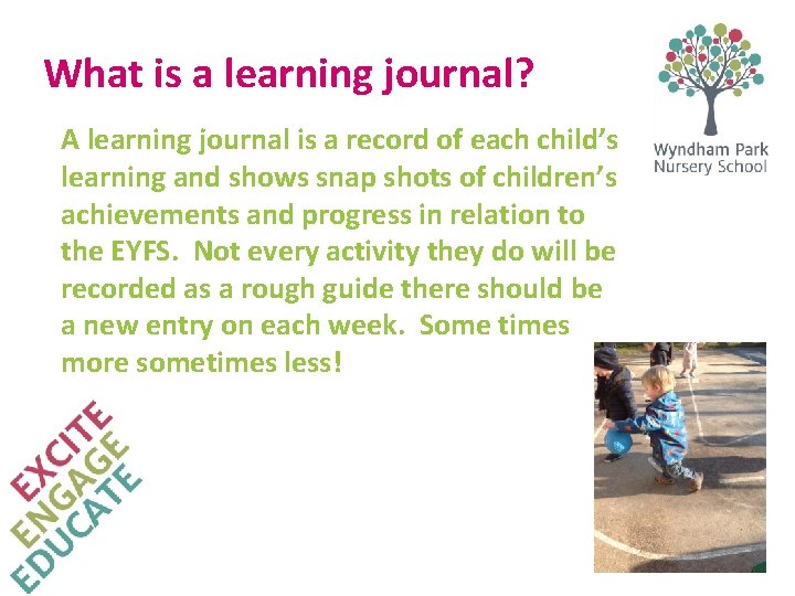 What is a learning journal? A learning journal is a record of each child’s