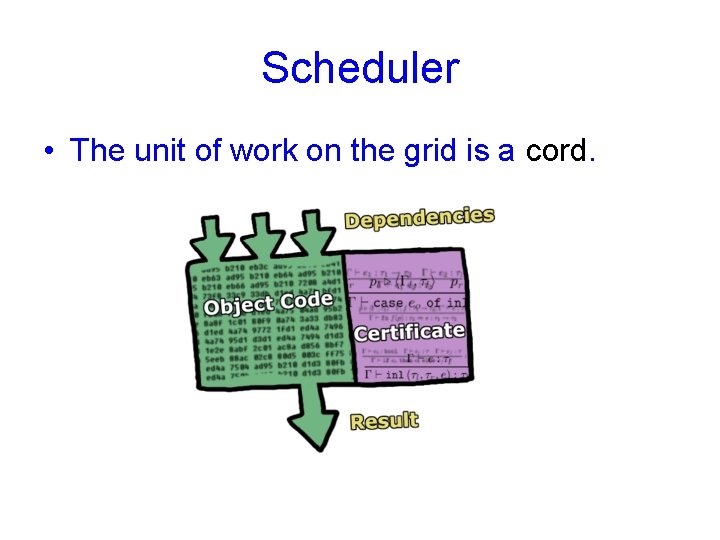 Scheduler • The unit of work on the grid is a cord. 