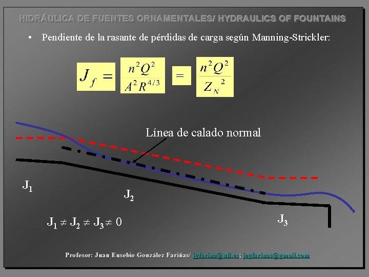  • Pendiente de la rasante de pérdidas de carga según Manning-Strickler: = Línea