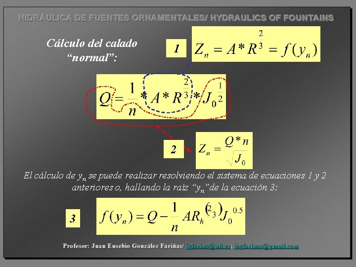 Cálculo del calado “normal”: 1 2 El cálculo de yn se puede realizar resolviendo