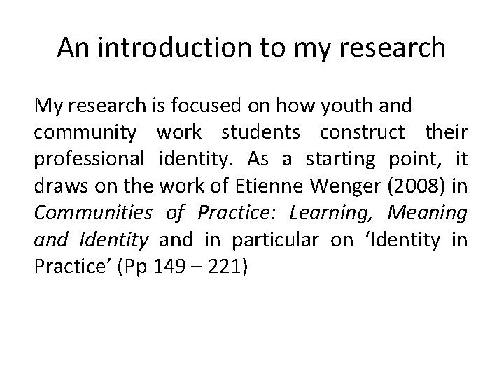 An introduction to my research My research is focused on how youth and community An introduction to my research My research is focused on how youth and community