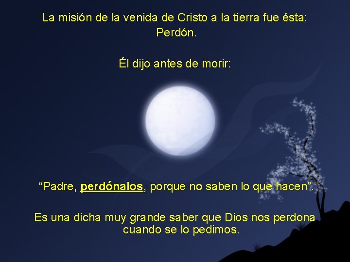La misión de la venida de Cristo a la tierra fue ésta: Perdón. Él