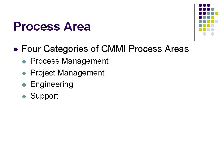 Process Area l Four Categories of CMMI Process Areas l l Process Management Project