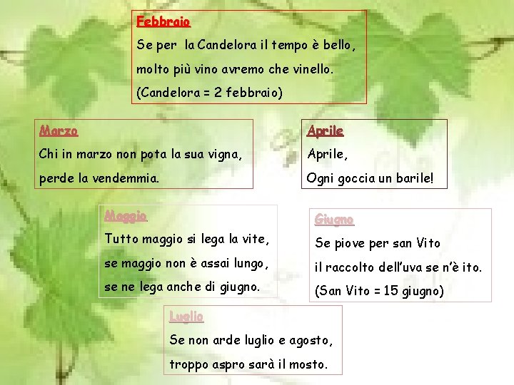 Febbraio Se per la Candelora il tempo è bello, molto più vino avremo che