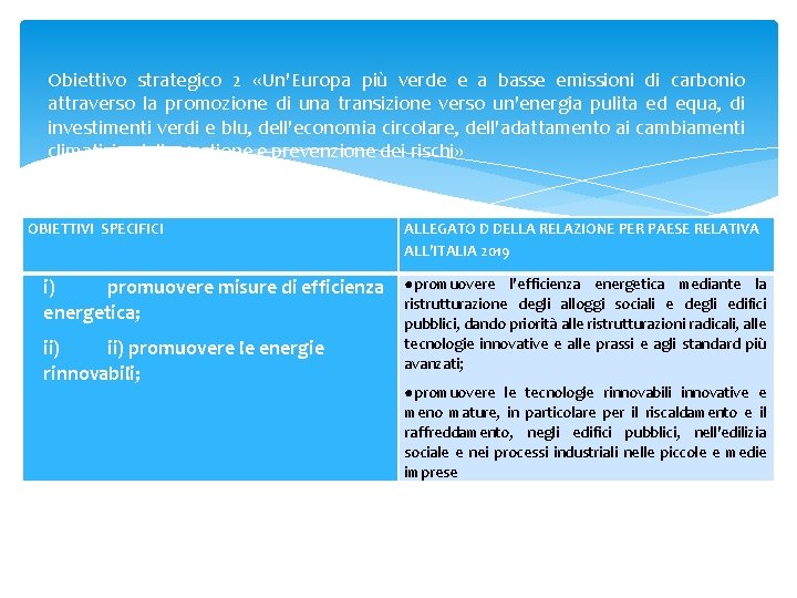 Obiettivo strategico 2 «Un'Europa più verde e a basse emissioni di carbonio attraverso la