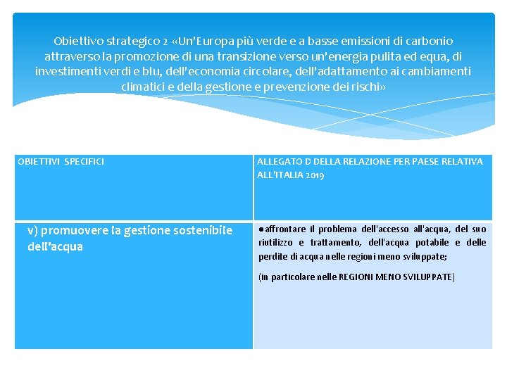 Obiettivo strategico 2 «Un'Europa più verde e a basse emissioni di carbonio attraverso la