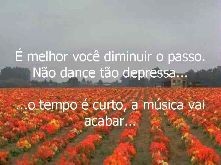 É melhor você diminuir o passo. Não dance tão depressa. . . o tempo