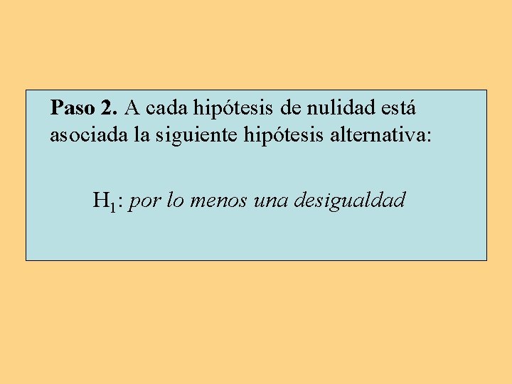 Paso 2. A cada hipótesis de nulidad está asociada la siguiente hipótesis alternativa: H