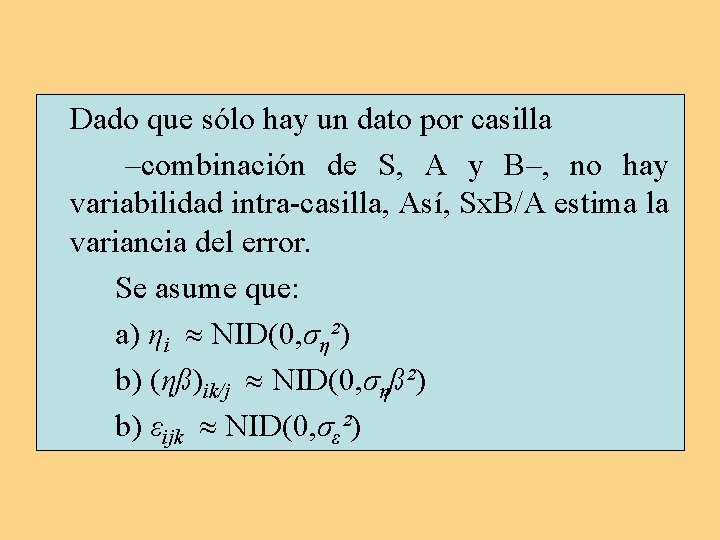 Dado que sólo hay un dato por casilla –combinación de S, A y B–,