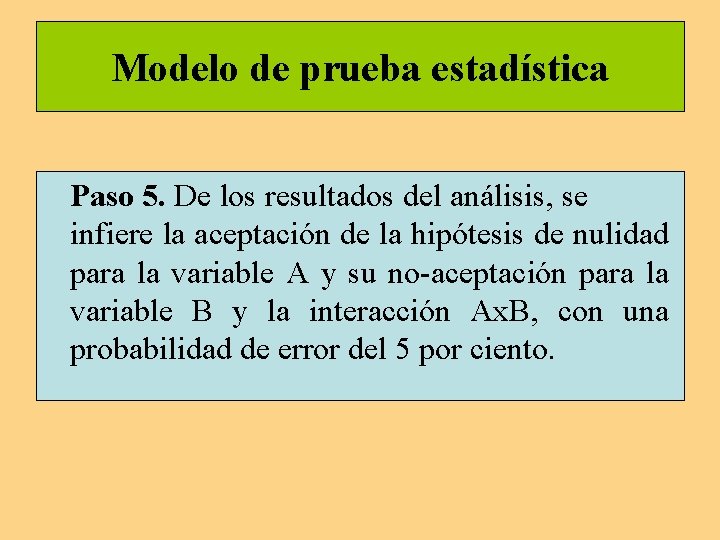 Modelo de prueba estadística Paso 5. De los resultados del análisis, se infiere la