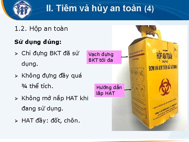 II. Tiêm và hủy an toàn (4) 1. 2. Hộp an toàn Sử dụng