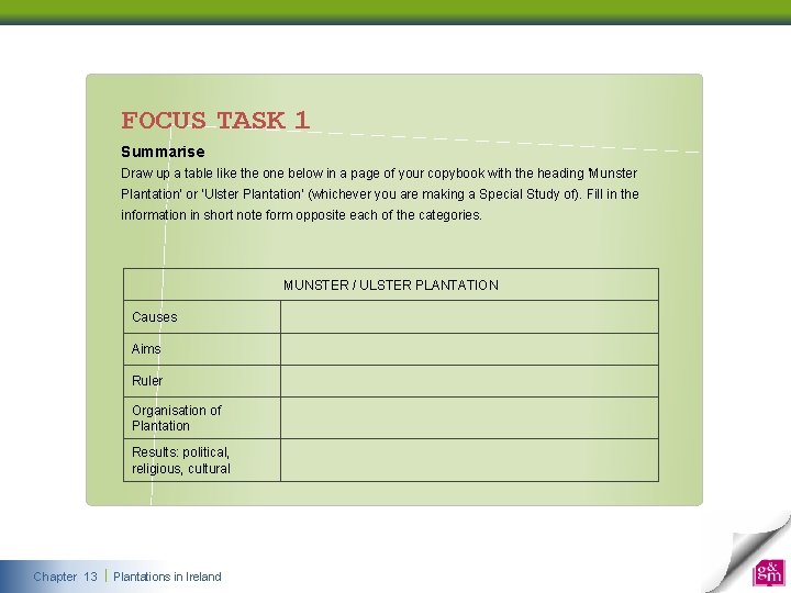FOCUS TASK 1 Summarise Draw up a table like the one below in a FOCUS TASK 1 Summarise Draw up a table like the one below in a