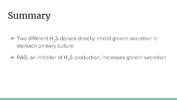 Summary ➢ Two different H 2 S donors directly inhibit ghrelin secretion in stomach