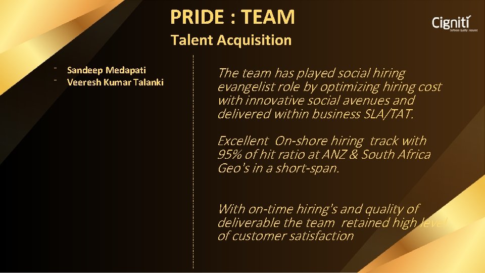 PRIDE : TEAM Talent Acquisition ⁻ Sandeep Medapati ⁻ Veeresh Kumar Talanki The team