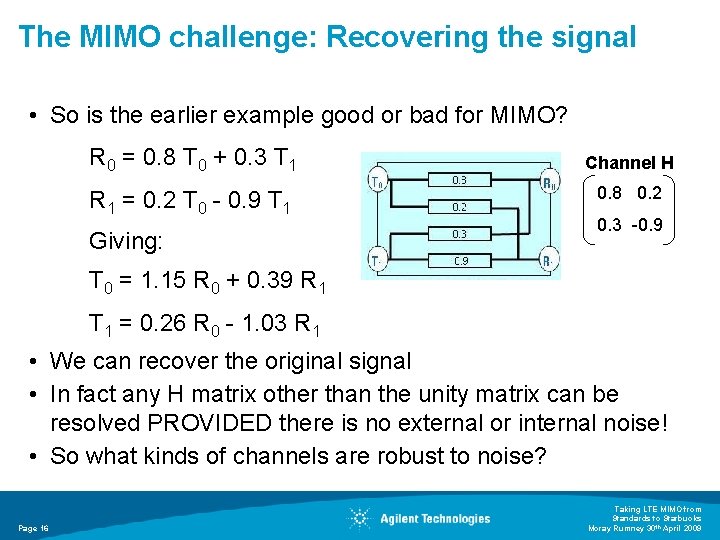 The MIMO challenge: Recovering the signal • So is the earlier example good or