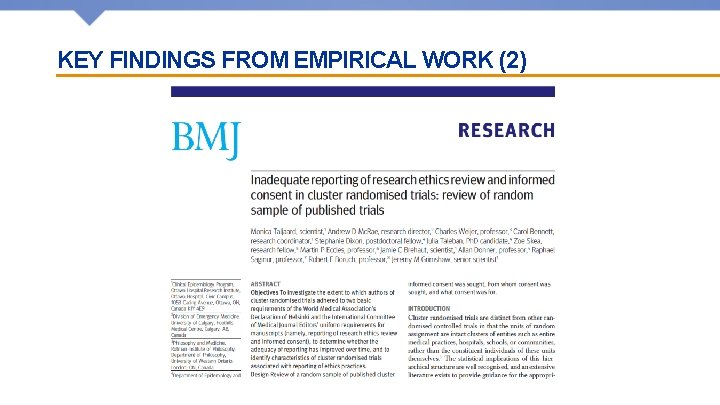 KEY FINDINGS FROM EMPIRICAL WORK (2) 