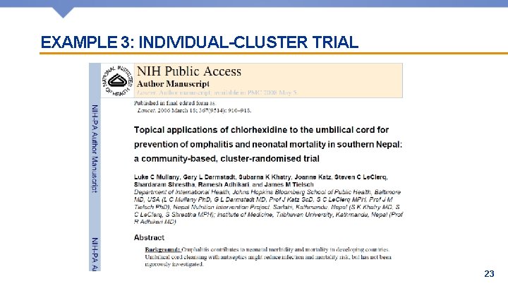 EXAMPLE 3: INDIVIDUAL-CLUSTER TRIAL 23 