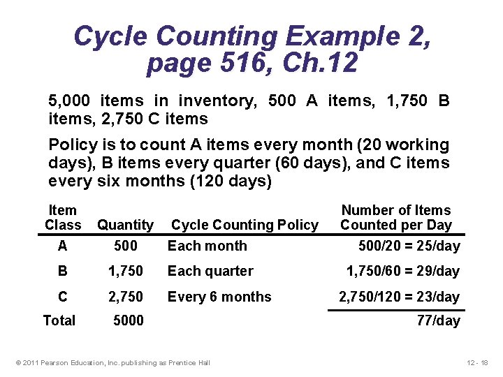 Cycle Counting Example 2, page 516, Ch. 12 5, 000 items in inventory, 500 Cycle Counting Example 2, page 516, Ch. 12 5, 000 items in inventory, 500
