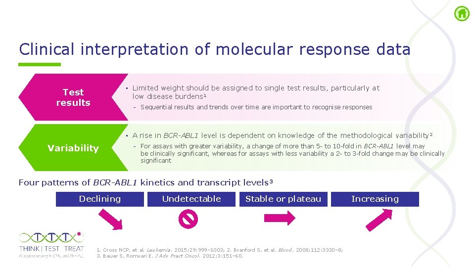 Clinical interpretation of molecular response data • Limited weight should be assigned to single