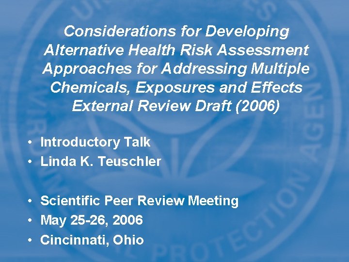Considerations for Developing Alternative Health Risk Assessment Approaches for Addressing Multiple Chemicals, Exposures and