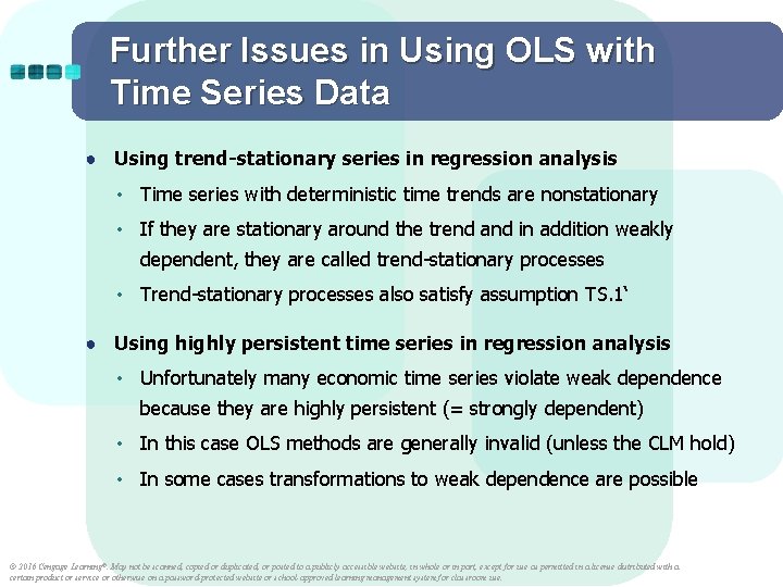 Further Issues in Using OLS with Time Series Data ● Using trend-stationary series in