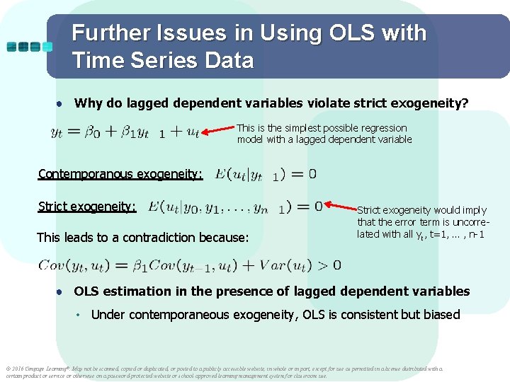 Further Issues in Using OLS with Time Series Data ● Why do lagged dependent