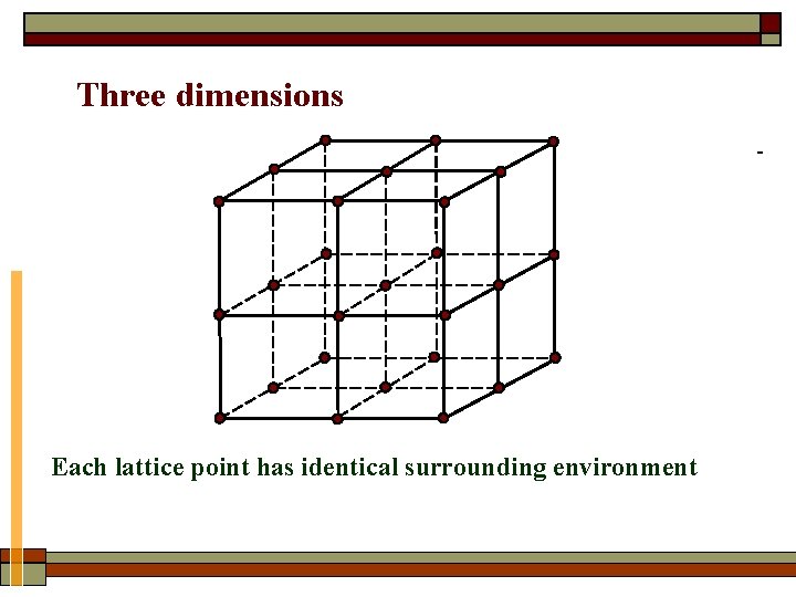 Three dimensions Each lattice point has identical surrounding environment 