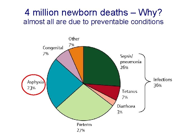 4 million newborn deaths – Why? almost all are due to preventable conditions 