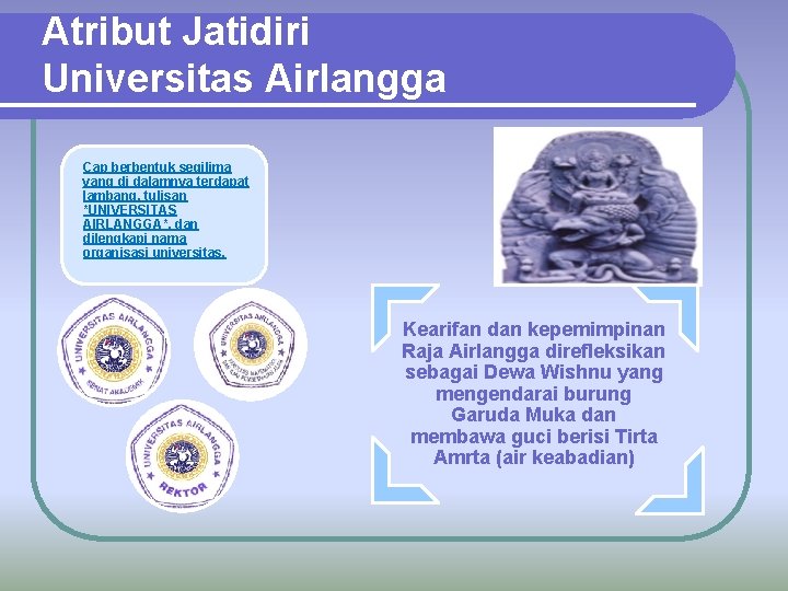 Atribut Jatidiri Universitas Airlangga Cap berbentuk segilima yang di dalamnya terdapat lambang, tulisan *UNIVERSITAS
