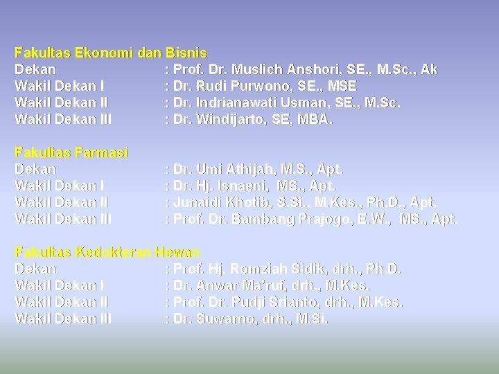 Fakultas Ekonomi dan Bisnis Dekan : Prof. Dr. Muslich Anshori, SE. , M. Sc.
