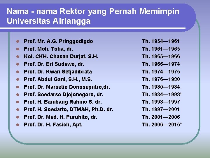 Nama - nama Rektor yang Pernah Memimpin Universitas Airlangga l l l Prof. Mr.