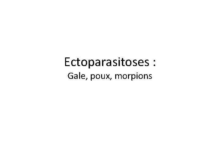 Ectoparasitoses : Gale, poux, morpions Ectoparasitoses : Gale, poux, morpions