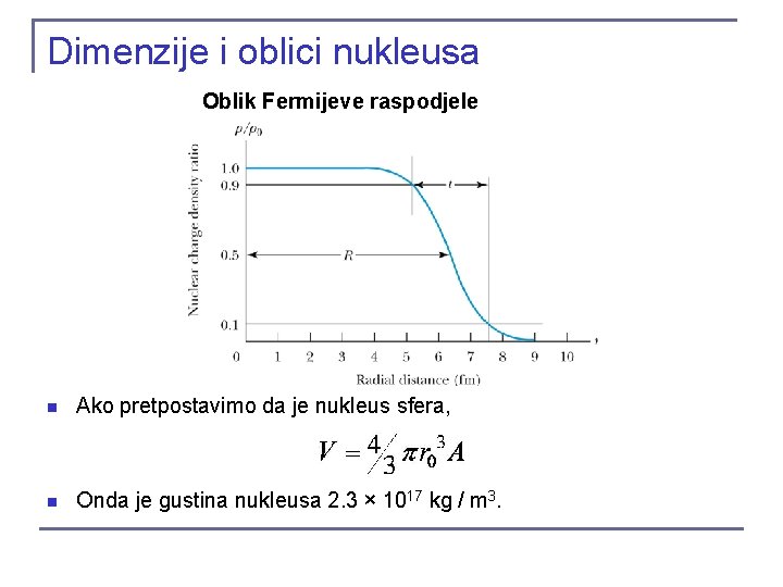 Dimenzije i oblici nukleusa Oblik Fermijeve raspodjele n Ako pretpostavimo da je nukleus sfera, Dimenzije i oblici nukleusa Oblik Fermijeve raspodjele n Ako pretpostavimo da je nukleus sfera,
