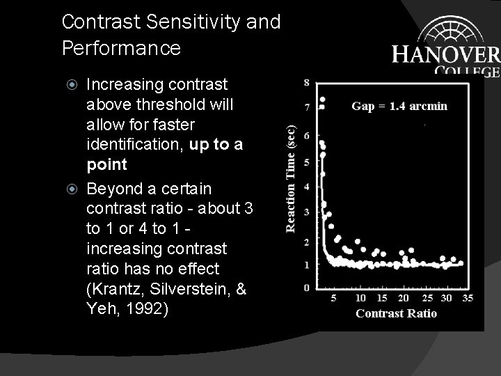 Contrast Sensitivity and Performance Increasing contrast above threshold will allow for faster identification, up