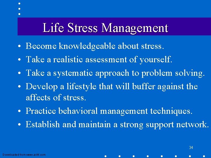 Life Stress Management • • Become knowledgeable about stress. Take a realistic assessment of Life Stress Management • • Become knowledgeable about stress. Take a realistic assessment of
