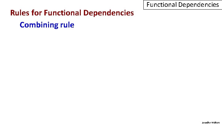 Rules for Functional Dependencies Combining rule Functional Dependencies Jennifer Widom 