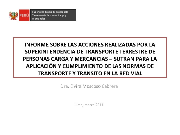 Superintendencia de Transporte Terrestre de Personas, Carga y Mercancías INFORME SOBRE LAS ACCIONES REALIZADAS