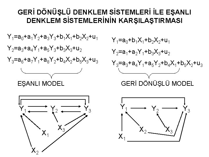 GERİ DÖNÜŞLÜ DENKLEM SİSTEMLERİ İLE EŞANLI DENKLEM SİSTEMLERİNİN KARŞILAŞTIRMASI Y 1=a 0+a 1 Y