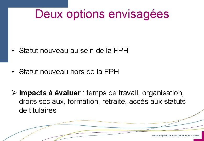 Deux options envisagées • Statut nouveau au sein de la FPH • Statut nouveau