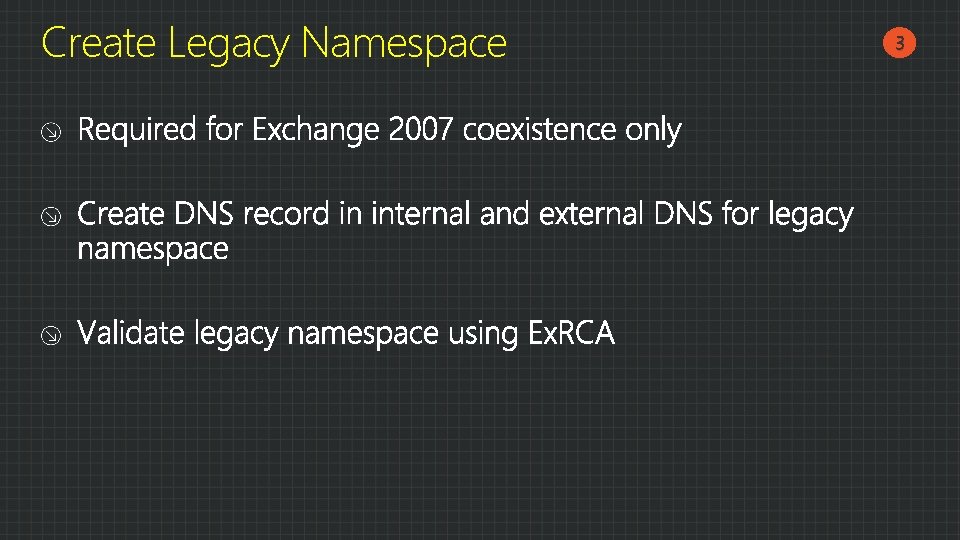 Create Legacy Namespace 31 