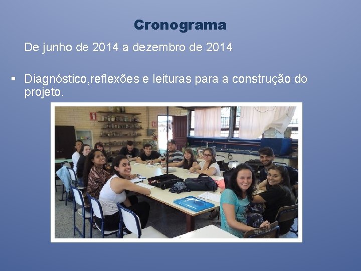 Cronograma De junho de 2014 a dezembro de 2014 § Diagnóstico, reflexões e leituras