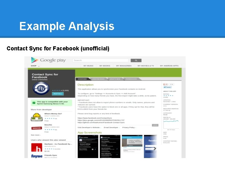 Example Analysis Contact Sync for Facebook (unofficial) 