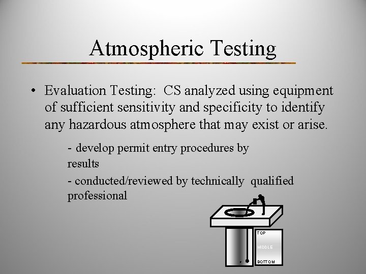 Atmospheric Testing • Evaluation Testing: CS analyzed using equipment of sufficient sensitivity and specificity