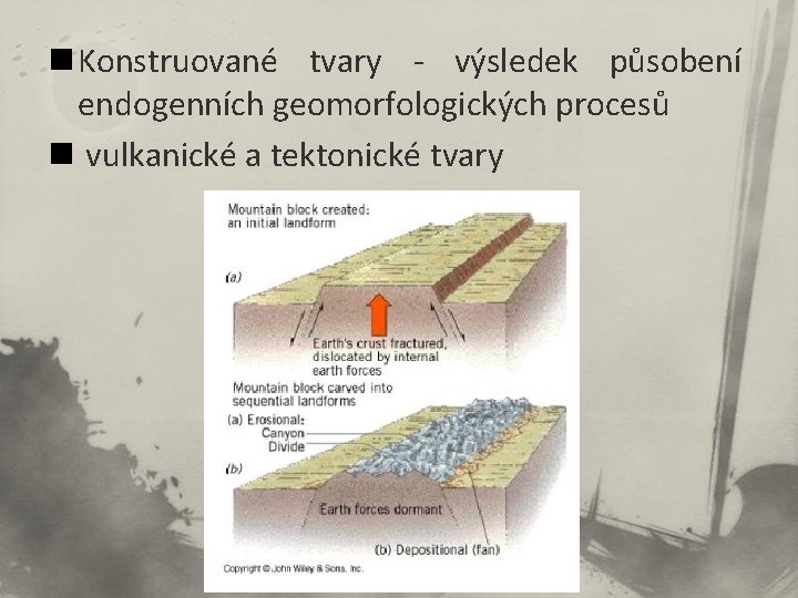 n Konstruované tvary - výsledek působení endogenních geomorfologických procesů n vulkanické a tektonické tvary