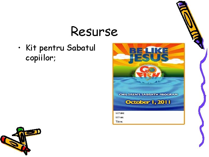 Resurse • Kit pentru Sabatul copiilor; 